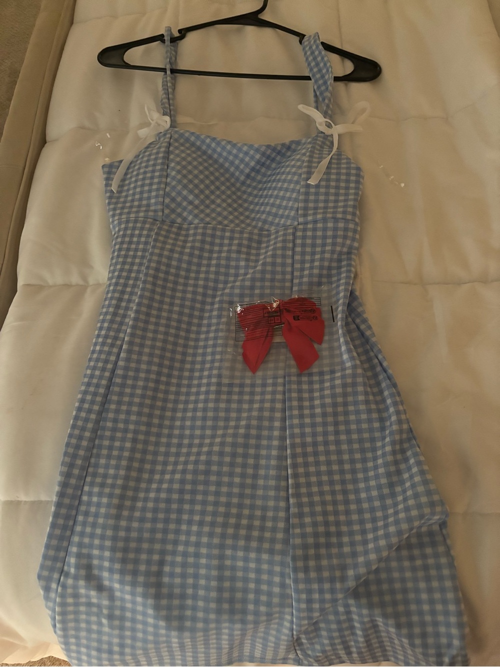 Blue Gingham Dorthy costume dress with Red Bow Set